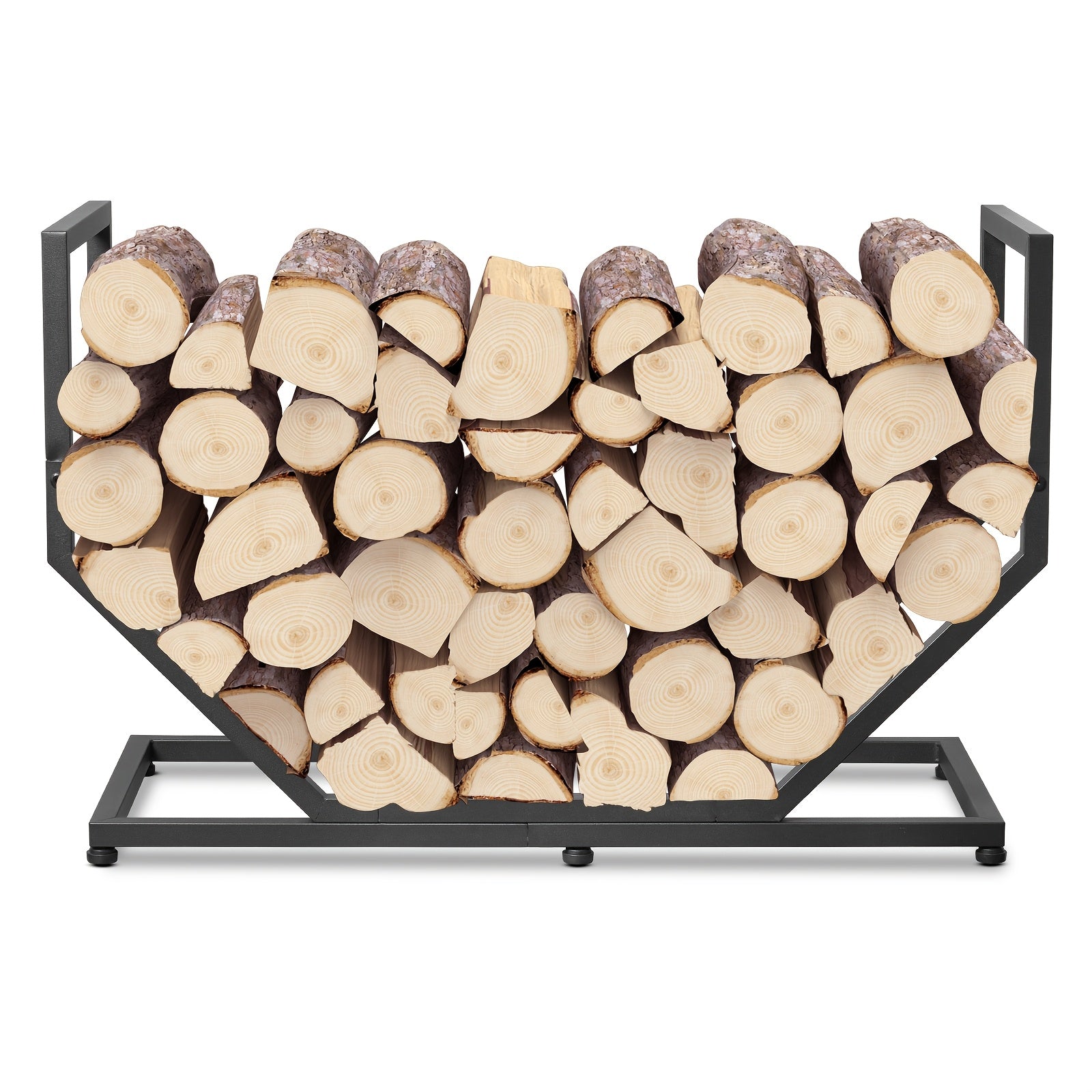 Firewood Rack Outdoor Indoor, 31 Inch Firewood Holder, 2.58Ft Heavy Duty Metal Fireplace Log Holder, Wood Storage Rack with Adjustable Feet, Black