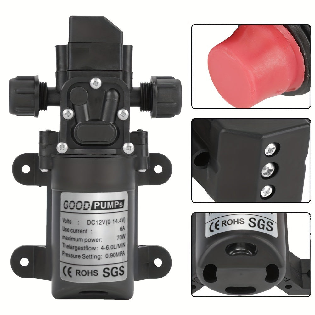 12V High-Pressure Self-Priming Diaphragm Water Pump - 130PSI/6LPM Automatic Switch, Durable ABS Material, Ideal For Car Wash, Tap Water Pressurization, Fish Tank, Bath, And More - 6.45in Length, Compact Design