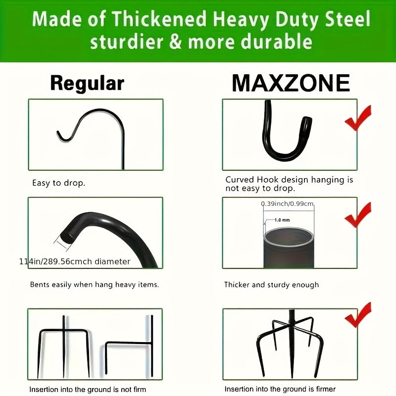 2 Outdoor Shepherd Hooks, Heavy-duty Bird Feeders with 5 Forked Bases, Adjustable Outdoor Shepherd Hooks, Garden, Wedding, Hanging Plant Bird Feeders, Anti-rust Metal, Easy to Install, Multi-functional Farmhouse Decoration