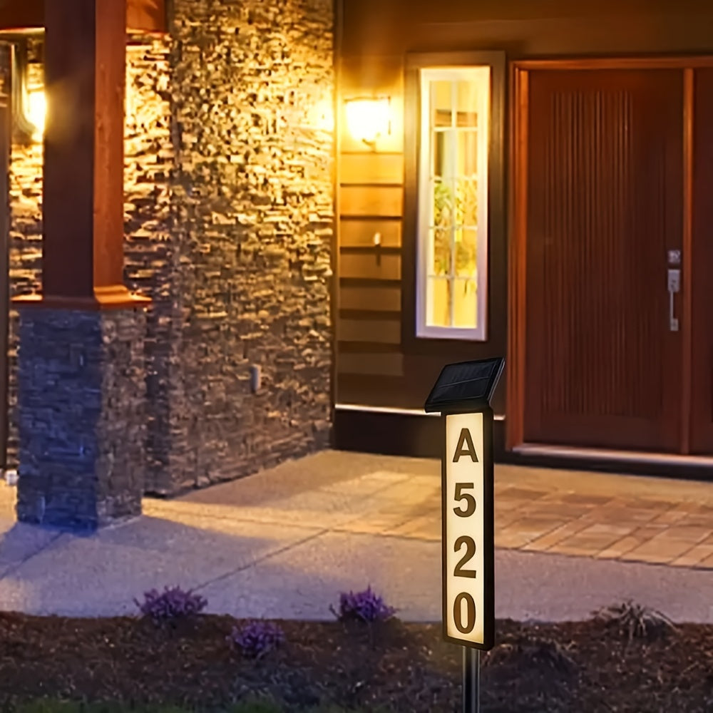Solar Pillar Sign Light with Address Glow, LED Doorplate Light, Featuring Faster-Charging Upgraded Battery, Switchable White/Warm Light, No Wiring Needed, Auto-On at Night, IP44, Suitable for Homes, Businesses, Factories, Etc
