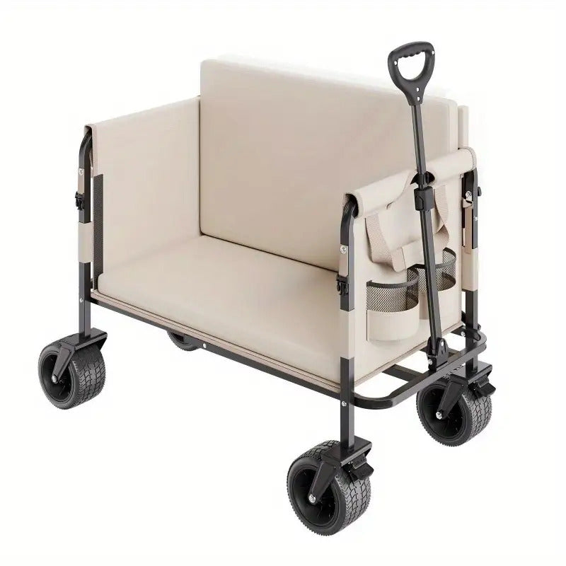 Heavy-Duty 550Lb Capacity Foldable Utility Wagon Cart with 58.12Gal Capacity- Convertible to Bench, All-Terrain Wheels & Ergonomic Handle for Camping, Beach, Picnics, Gardening- Durable Metal Frame, Large Foldable Wagon, Garden Tool Hauler