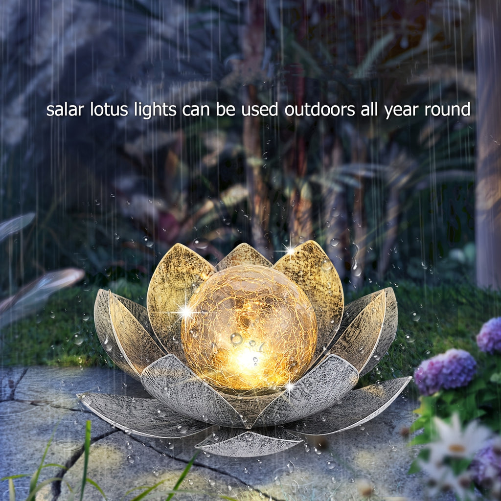 Outdoor Solar for Lotus Light, Black And White Solar Lights Garden Decoration, LED Beads with Cracked Glass Globes, Patio, Lawn, Steps Lights, Christmas Gift