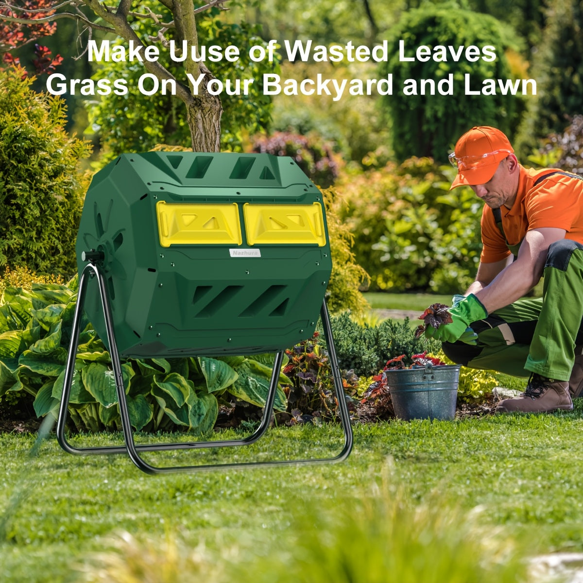 Tumbling Composter with Two Chambers, 43 Gallons, Suitable for Kitchen Scraps, Garden Debris, Patio Waste, And Yard Leaves