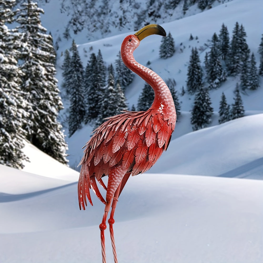 [Outdoor Flamingo Decor] 1pc, 36-Inch Outdoor Metal Flamingo Decor, Rustic Bird Yard Art, Standing Flamingo Statue For Lawn, Backyard, Porch, & Patio, Garden Sculpture, Single Pack