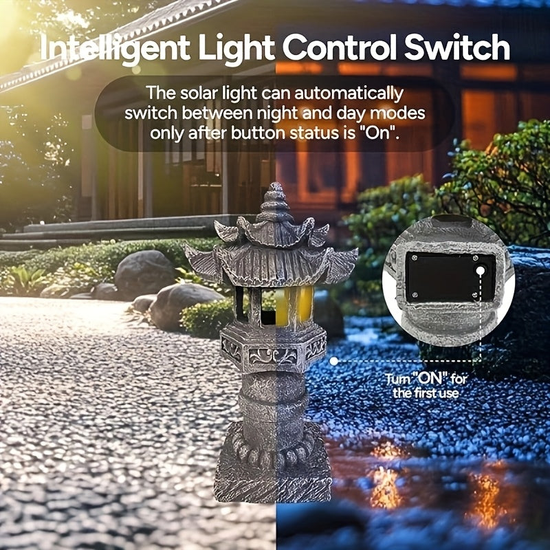 Solar Pagoda Light IPX4, Japanese Pathway Light, Solar Outdoor Statue, Garden Light, Zen Pagoda Decorative Light for Courtyard and Porch, Light Control Light, Outdoor Statue