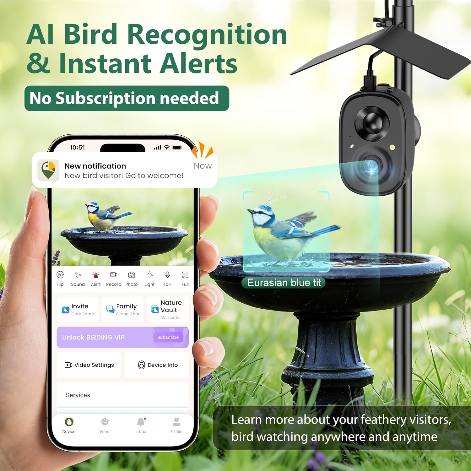 HIXX Smart Bird Feeder With Camera, AI Identify Birds & Auto Capture, 2K HD Live Camera Birdwatching With Color Night Vision For Bird Lovers Gifts