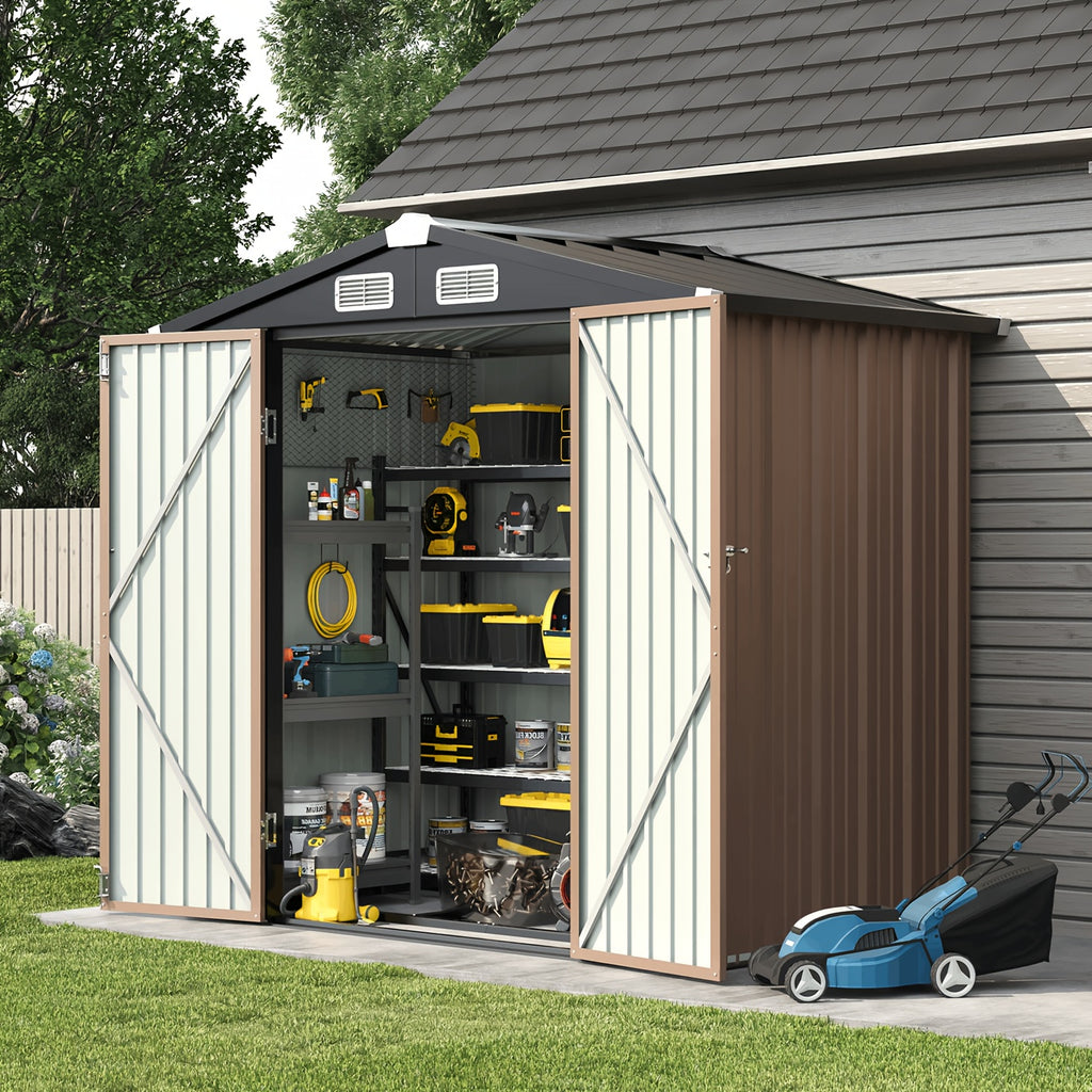 6x4/5x3ft Metal Storage Shed Outdoor - Lockable Tool Shed with Sloping Roof & Heavy-Duty Frame for Garden/Backyard/Poolside Storage