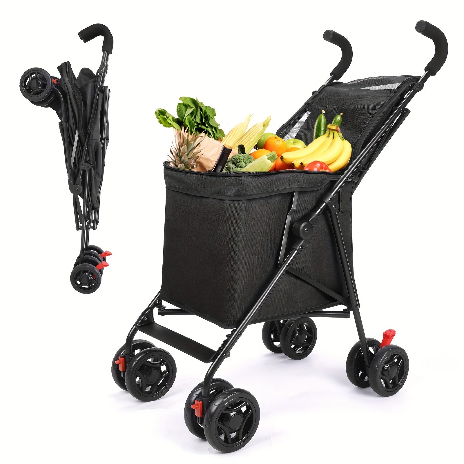 Folding Wagon Cart, Garden Cart, Outdoor Beach Wagon, Large Capacity Beach Wagon with All-Terrain Wheels, Adjustable Folded Cart for Camping Shopping Sports