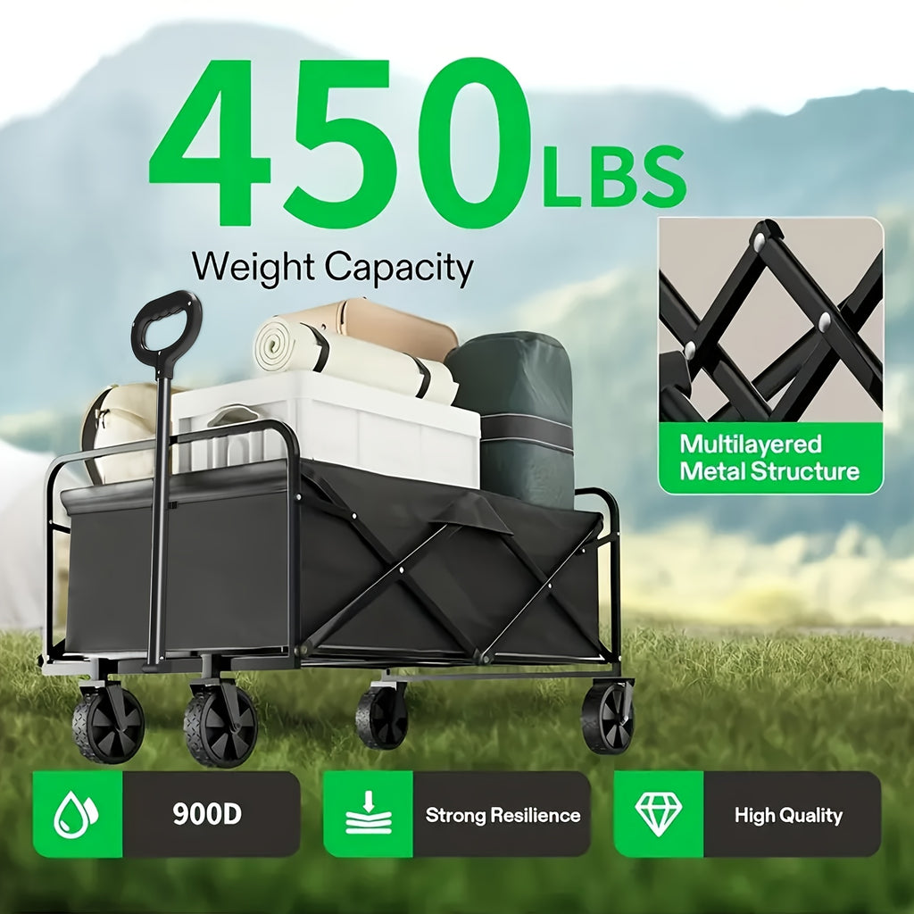 Outdoor Folding Cart - Solid Tires And 360° Wheels, 600D Tear-Resistant Fabric, Ultimate Solution for Camping/Holiday Shopping/Adventures