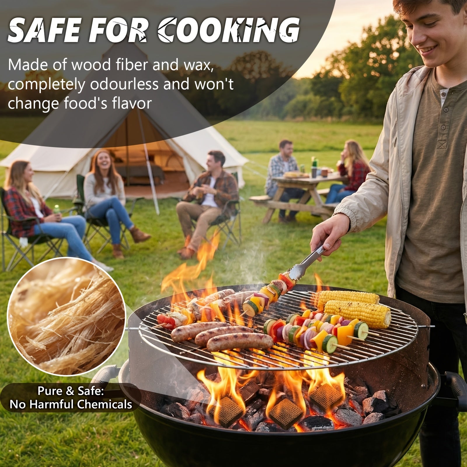Fire Starter, Easy-Burning Fire Starter Squares for Wood Stoves, Campfires, Grill Pit And Fireplace, Natural & Waterproof BBQ Fire Starters, 64 Mini Square