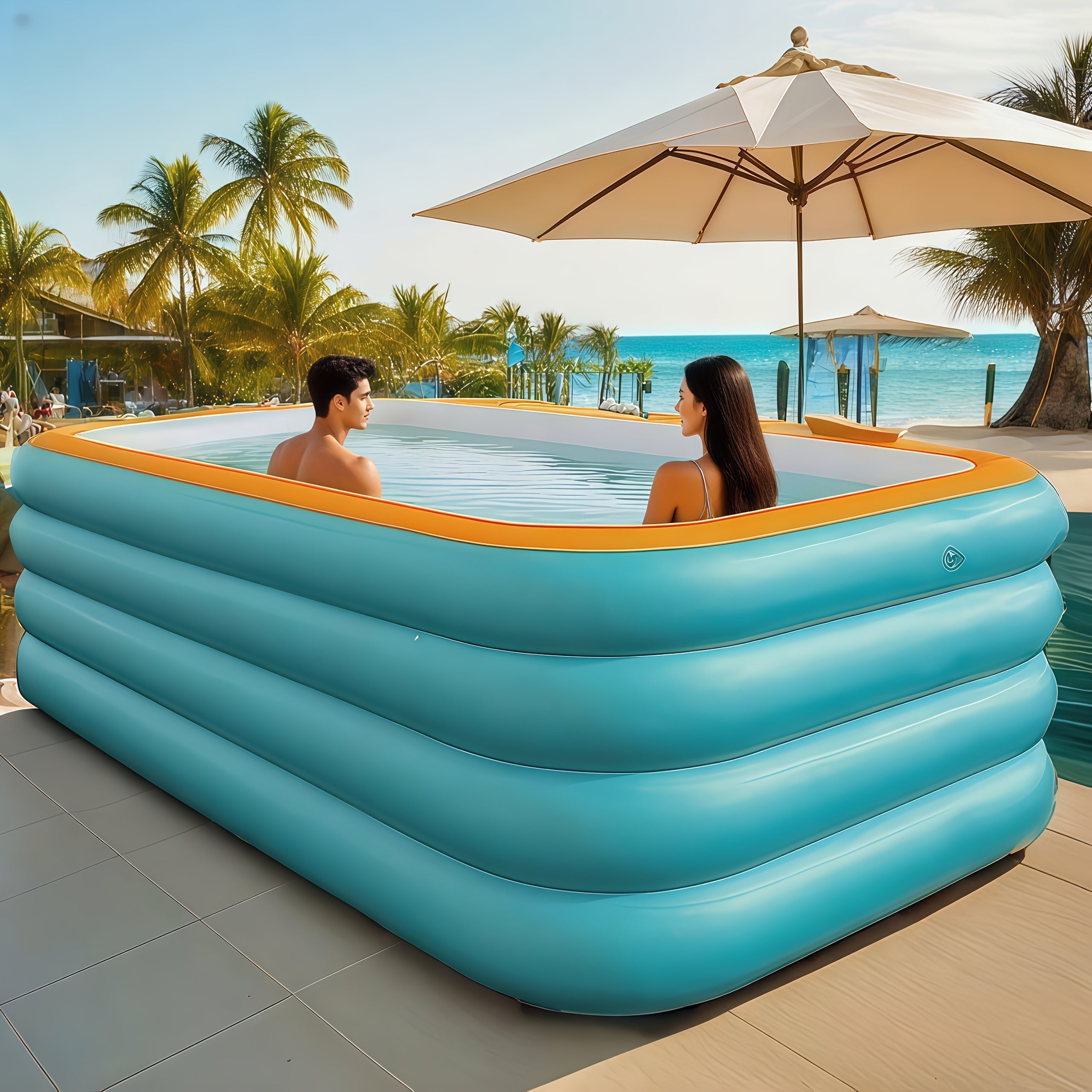 102.3-Inch Large, Spacious Adult-Sized Inflatable Family Pool. Durable And Sturdy Construction, Quick And Easy to Set Up, Perfect for Outdoor Fun And Relaxation at Summer Parties, Holidays, And Family Gatherings