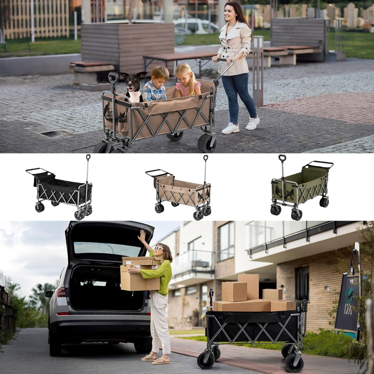 Large Capacity Collapsible Wagon with Opened Tailgate, 500lbs Pulled and Pushed Heavy Duty Folding Wagon Carts, 59" Extra Long Extender Wagons, All-Terrain Big Wheels for Shopping, Sports, Camping