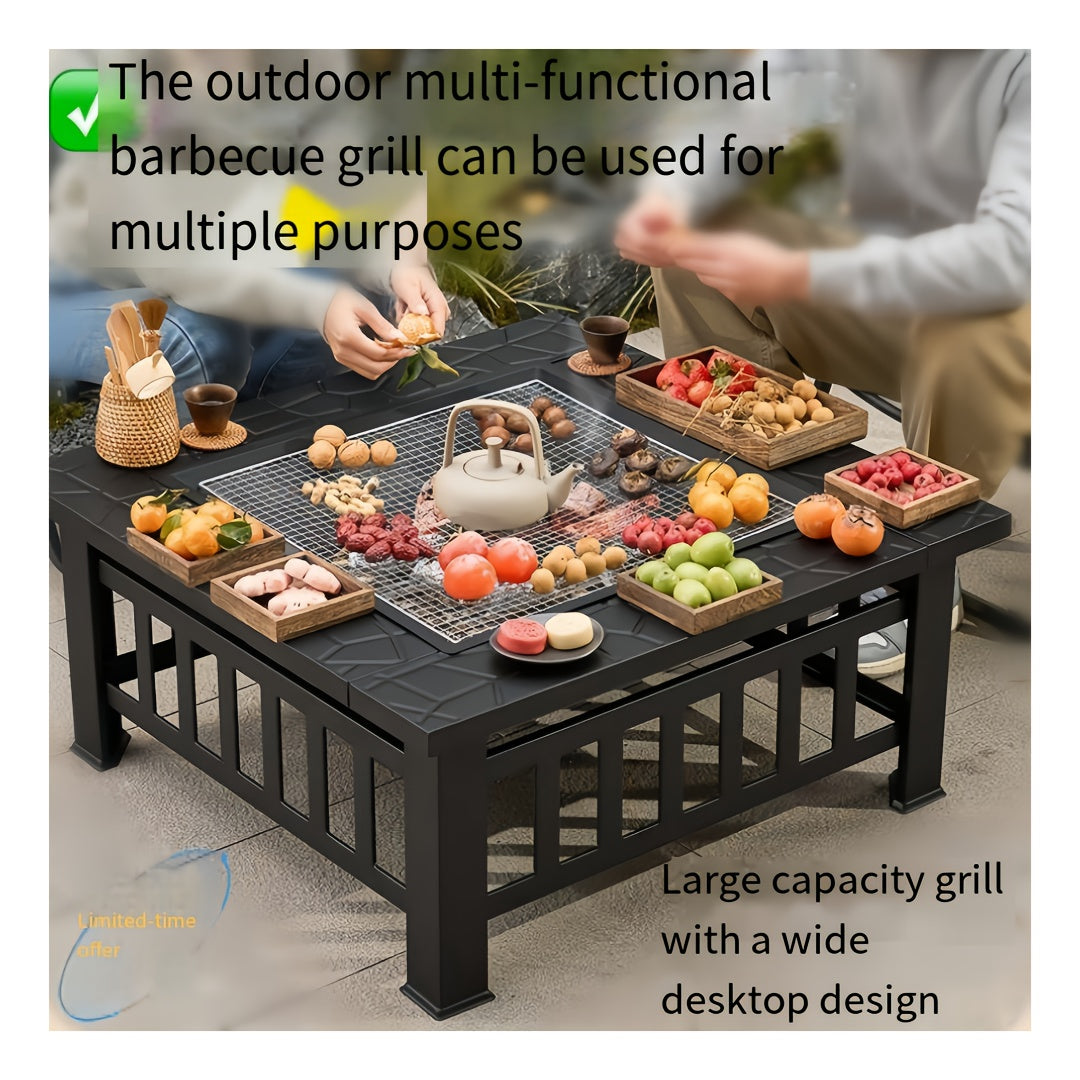 32in Round Wrought Iron with Grill Pan Wood Burning Fire Pit Black Autumn Fall Maple Pumkin Harvest Thanksgiving Christmas Crow Decorations