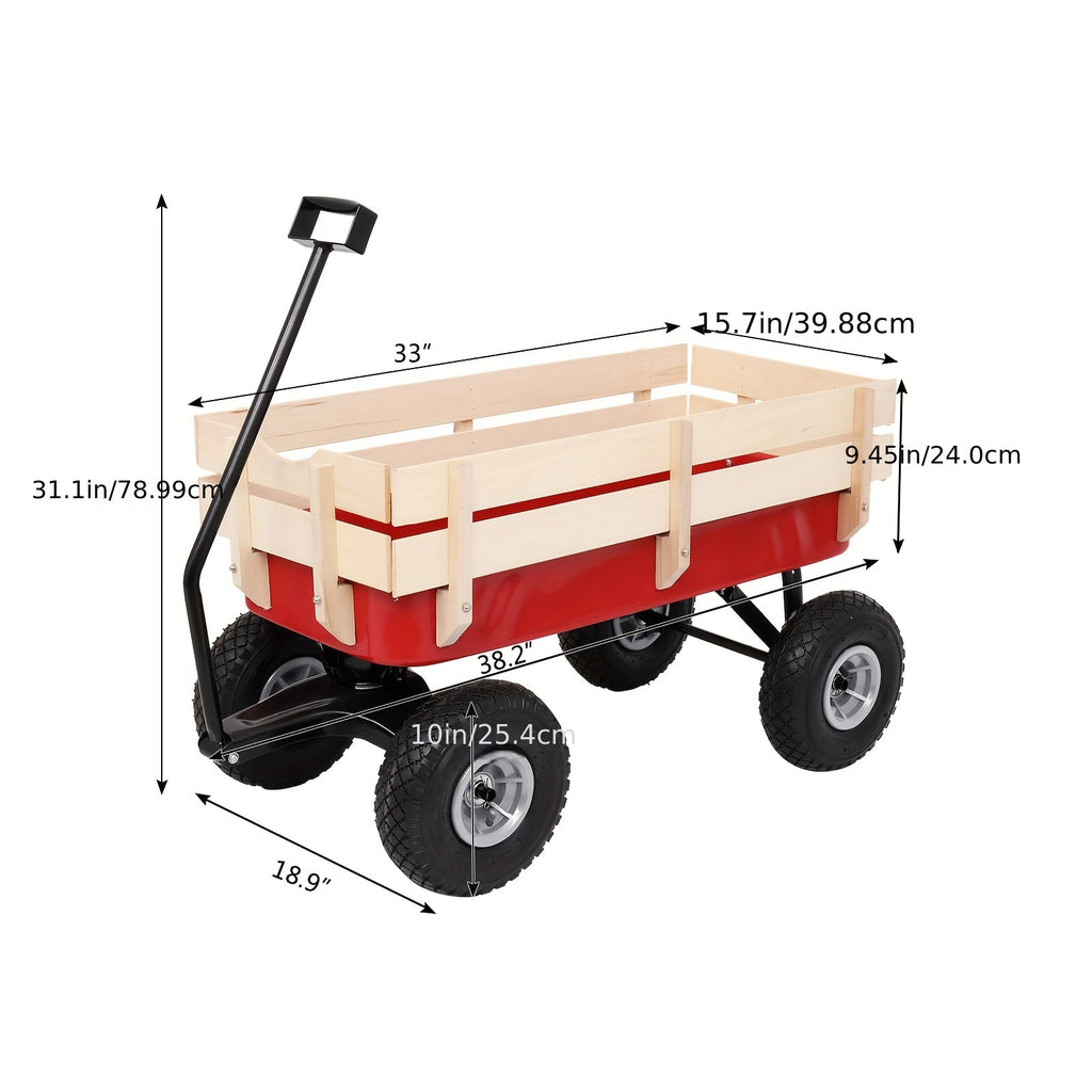 38.19x16.93x30.71inch Garden Iron Wood Four Wheel Garden Wagon