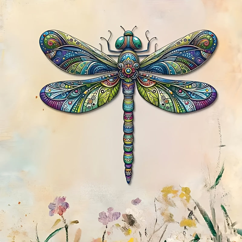 A Metal Dragonfly Relief, Meticulously Hand-Carved. It Features Three-Dimensional Wings And Compound Eyes, with Intricate Details. The Matte Black Background Enhances Its Depth