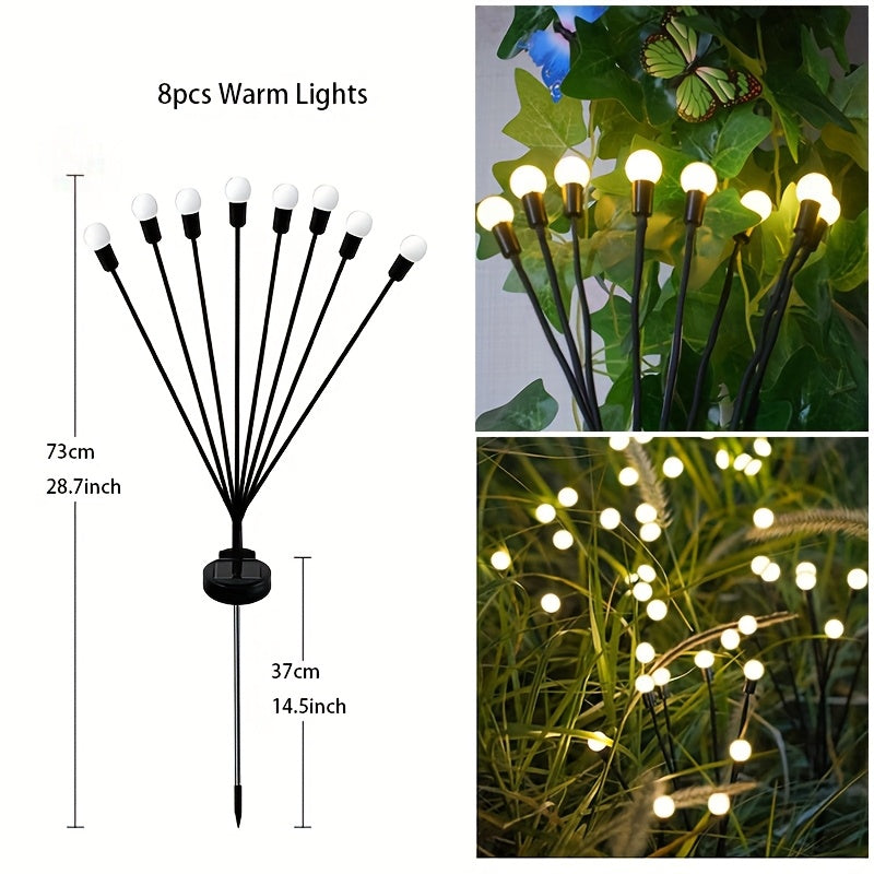 8-Pack Solar Lawn Firefly Lights, Each Bulb 8 Lumens Brightness, IP65 Splash-Proof - Add LED Firefly Ground Stake Garden Decorative Lights - Venue Ramadan Festival Decorative Lights