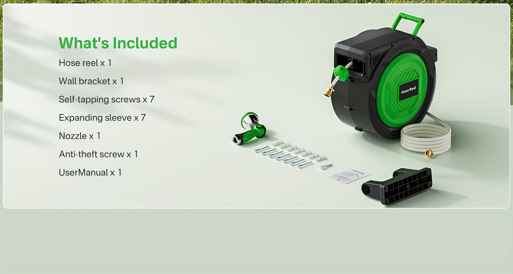 100ft/150ft Retractable Garden Hose Reel, Heavy-Duty Wall Mounted Water Hose with Any-Length Locking System, 10 Spray Modes Adjustable Nozzle, 180° Swivel Bracket, Auto Rewind for Gardening, Car Wash & Patio Cleaning.