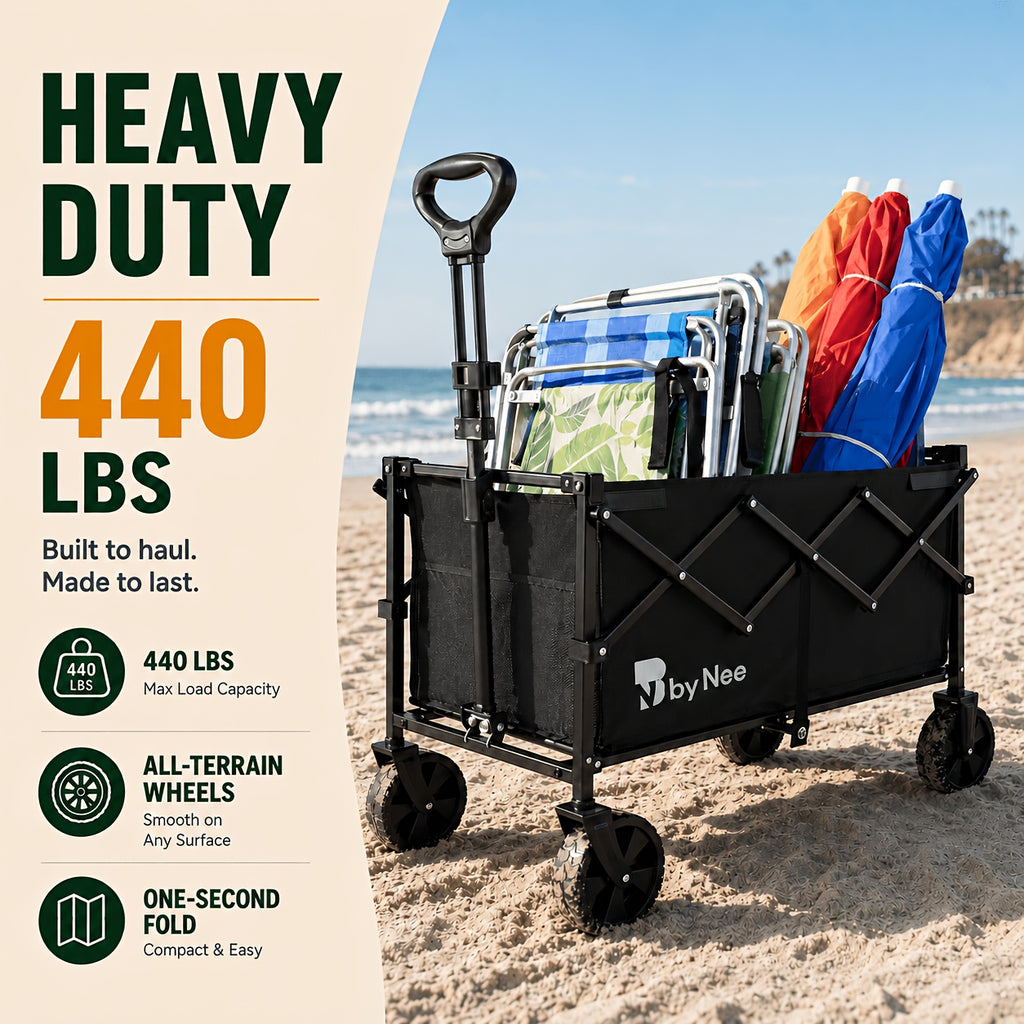 340lbs/440lbs/670lbs Heavy-Duty Large-Capacity -Terrain Folding Push Cart with Carbon Frame & Omni-Wheel Tires - Multi-Functional Portable Utility Cart Suitable for Camping, Gardening, Beach, Shopping, Tool Storage Rack, Sturdy Handle