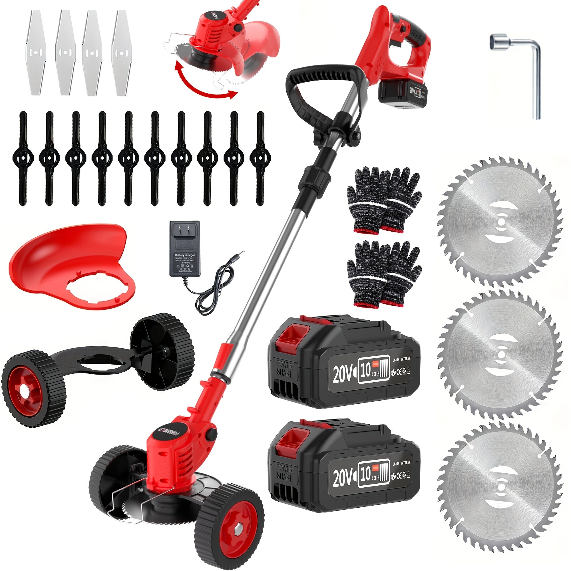 [Father's Day] Portable Cordless Electric Lawn Mower, 3-in-1 Trimmer Edger Shrub Cutter W/ Adjustable Height & Rotating Head 3 Blades & 2 High-Capacity Lithium Batteries, Lightweight Powerful Yard Tool for Garden Patio, Gift for Dad Husband Men Perfect