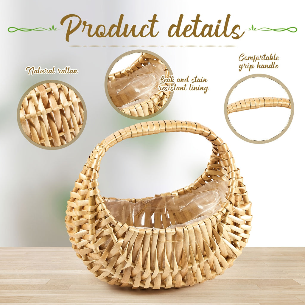 6pcs -Capable Half-Moon Wicker Baskets Suitable for Wedding Flower & Picnic Storage, Sturdy Woven Wicker with -Treated, Wide-Diameter Suitable for Garden,, /Outdoor Use - Wicker Basket Non-Food Direct Contact