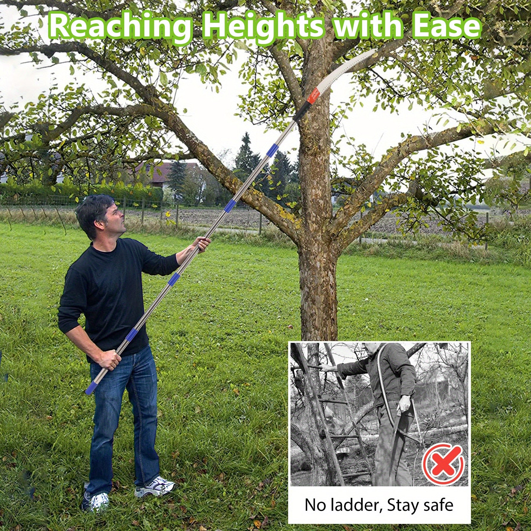 YEYEBEST Pole Saw Designed for Trimming Trees, Featuring a Long Extension for Pruning, a Blade for Cutting Branches, And a Manual Pole Cutter Suitable for Gardens And Patios