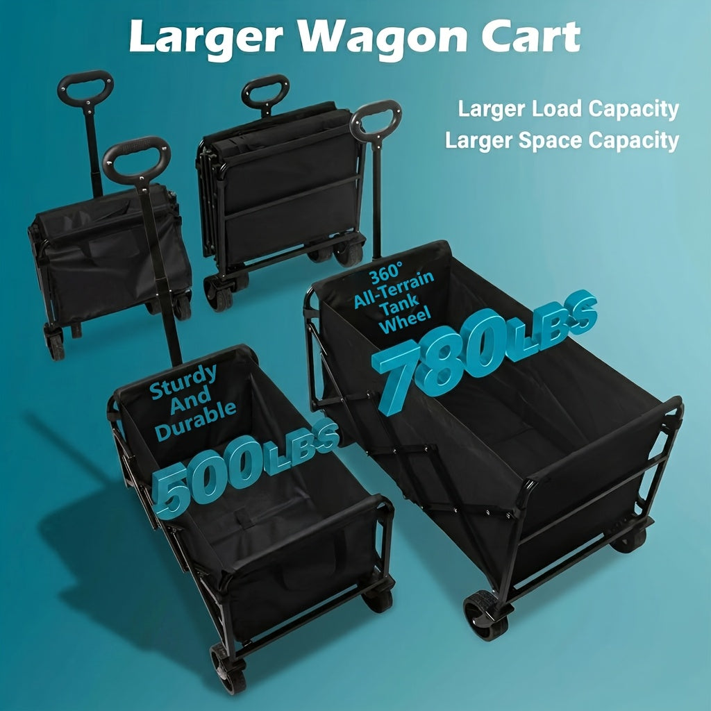 500LBS/ 780LBS All Terrain Heavy Duty Folding Cart, Large Capacity Camper Suitable for Yard Shopping/ Sports/ Outdoor/ Gardening Equipment Handling, Black Multifunctional Utility Cart