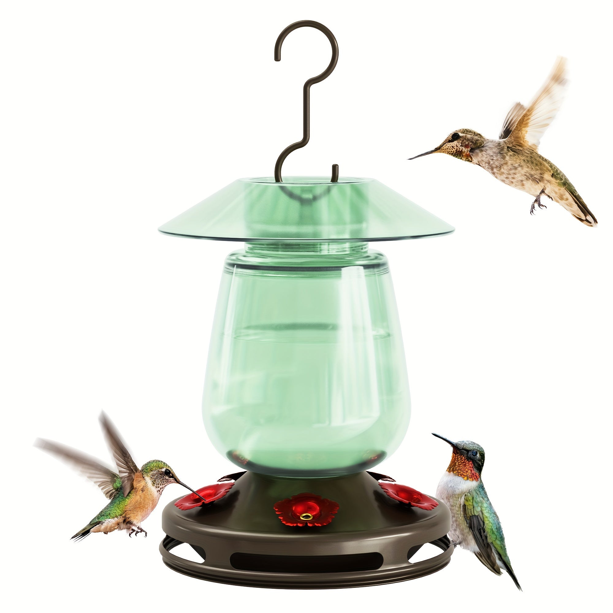 Auslar 16 Ounce Red Glass Hummingbird Feeder, Outdoor Hanging Barn Lantern Shape With 5 Flower Feeding Ports & Built-in Ant Moat, Rustproof & Leakproof - Garden Yard Decor Essential, Perfect Valentine'S Day & Mother'S Day Gift