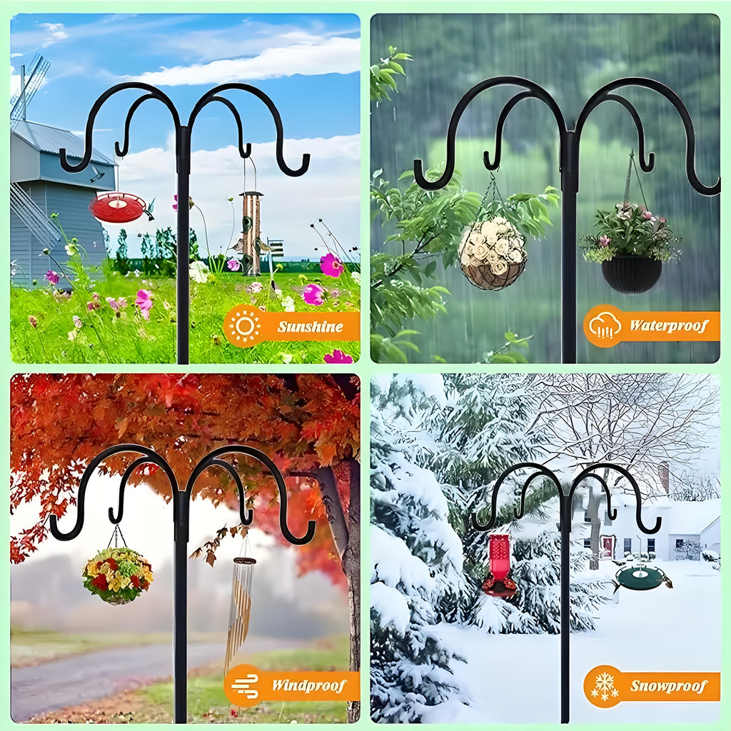 Pro 88"/80.9in Shepherd Hook - Windproof Anti-Tip Base & 4 Heavy-Duty Hooks (for Planters, String Lights, Wedding Arch Decor)