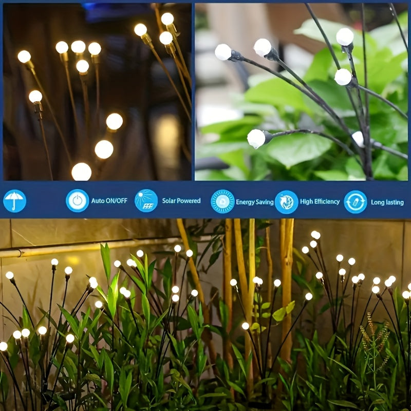 8-Pack Solar Lawn Firefly Lights, Each Bulb 8 Lumens Brightness, IP65 Splash-Proof - Add LED Firefly Ground Stake Garden Decorative Lights - Venue Ramadan Festival Decorative Lights