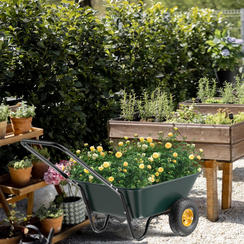 BONNLO Heavy-Duty 300LBS -Terrain Utility Cart with Single-Direction Wheels & Tailer - Portable Poly Dump Wagon Suitable for Garden, Farm, Grocery,, Lawn Care - Multiuse Vehicle for Cargo Transport