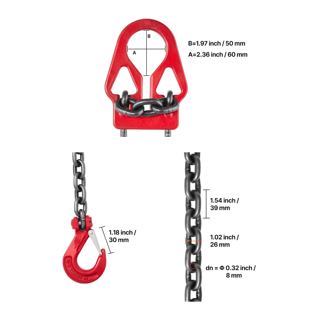 VEVOR Chain Sling, 5/16 in x 10 ft Lifting Chains with 2 Leg Grab Hooks, Heavy Duty G80 Alloy Steel Lifting Sling, 7000LBS Capacity, Adjustable Engine Chain Hoist Lifts for Cargo Security Towing