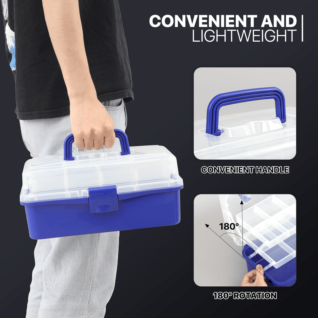 MoNiBloom Portable Tackle Box Organizer with Handle, 3-Layer Compartment Plastic Storage Tool Box Waterproof Container Case for Fishing Tackles, Makeup, Hair Accessories