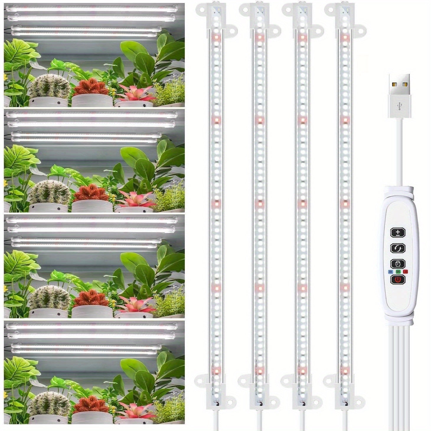 4 Bars 13" Grow Lights for Indoor Plants, 192 Leds Full Spectrum Plant Grow Light Strips with Auto On/Off Timer 3/9/12H, 10 Brightness, 3 Switch Modes Sunlike Growing Lamps for Hydroponics Succulent