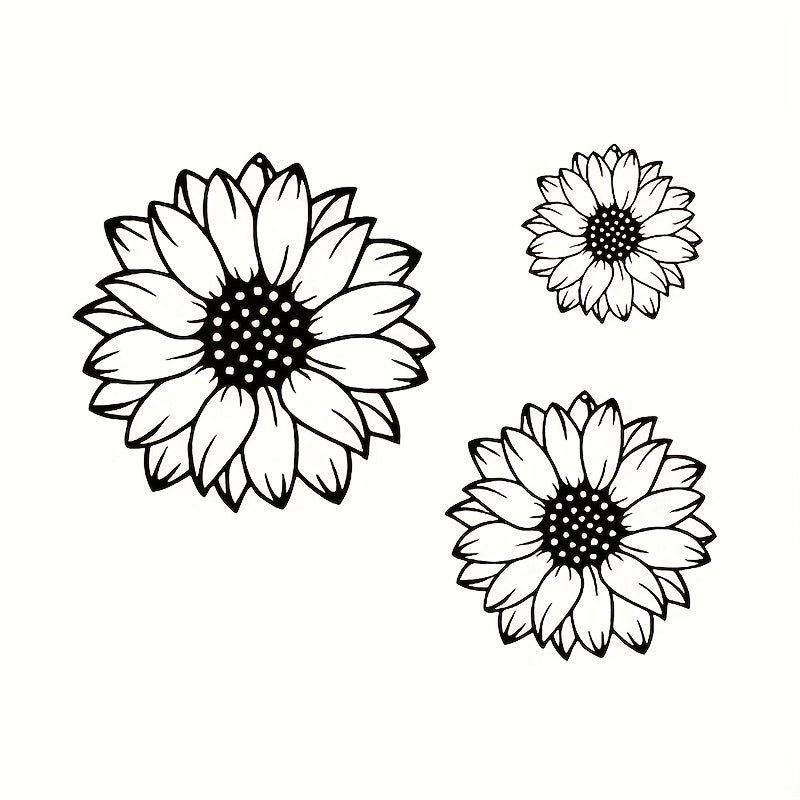 Collection of Three Metal Sunflower Wall Decorations, Perfect for Rustic Garden Aesthetics, Designed for Outdoor Fence Display, Great for Enhancing The Decor of Living Rooms, Bedrooms, Terraces, And Patios