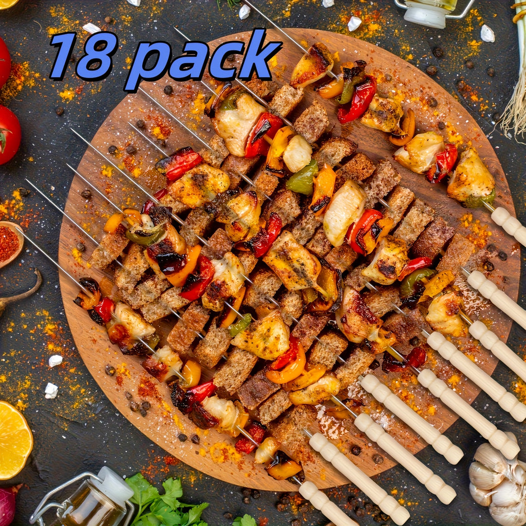 18 Stainless Steel Barbecue Skewers for Outdoor Use, Perfect for Outdoor Grilling, Camping, and Picnics