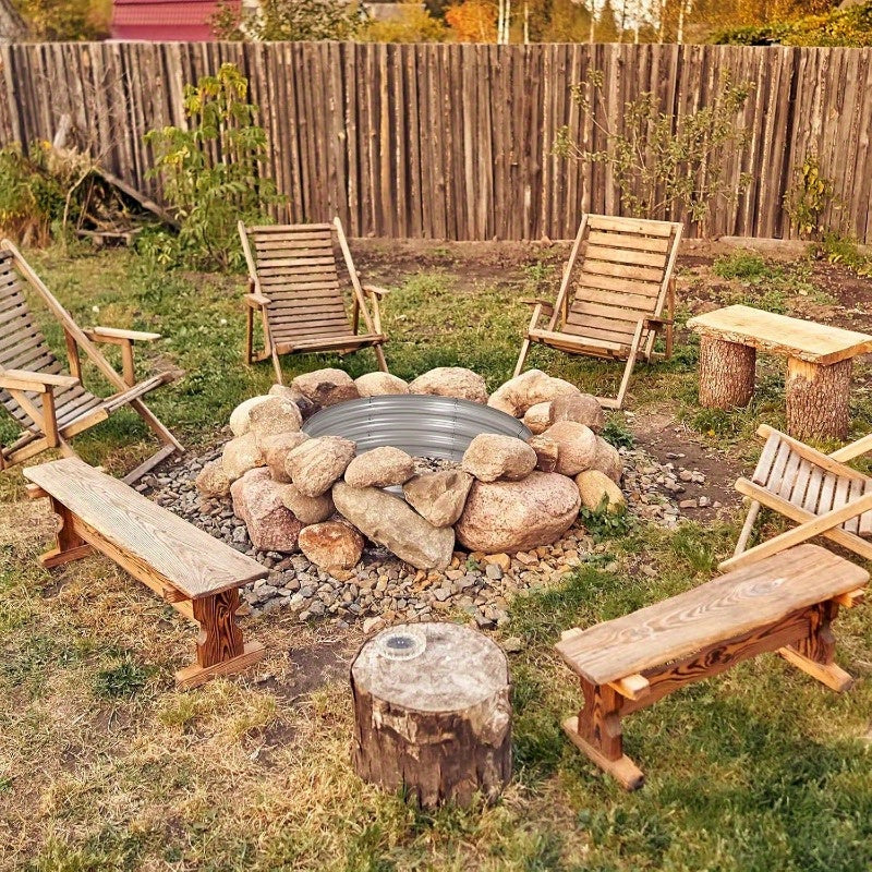 Galvanized Fire Pit Ring for Outside Wood Burning, Metal Firepit Liner for Above Ground Outdoor Camping Beach Backyard Park