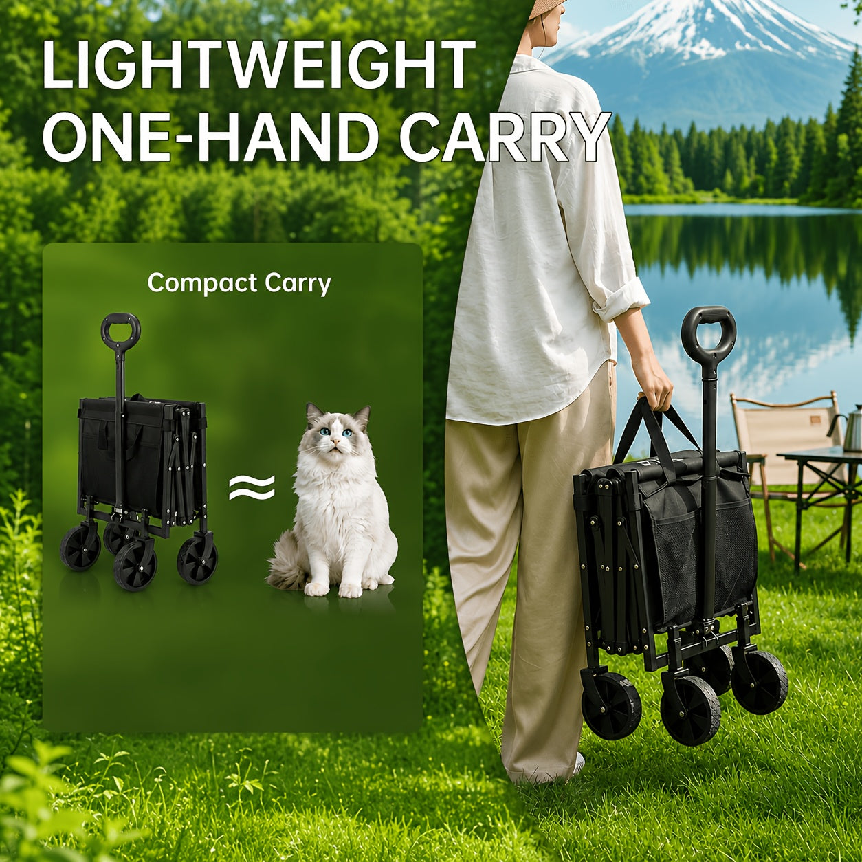 Collapsible Wagon with Wheels, 50/350/450/550 Lbs Wagons Carts Foldable Wagon Cart with Flexible Handle, Lightweight Portable Folding Utility Grocery Shopping Cart for Grocery Sports Garden Camping