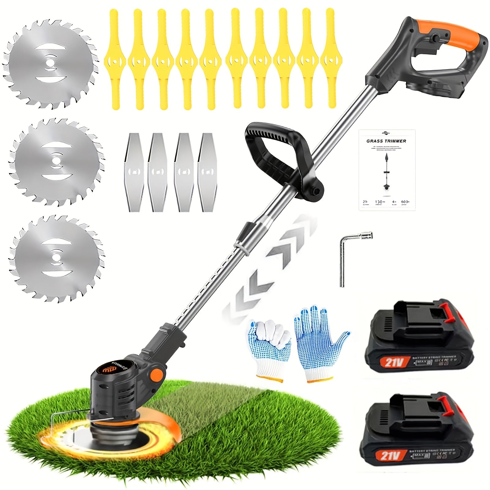 Home Small Portable Electric Lawn Mower with 2 Lithium Batteries 3 Kinds of Blades Weed Wacker Lithium Battery Handheld Lawn Mower Yard Multifunctional Weed Wacker
