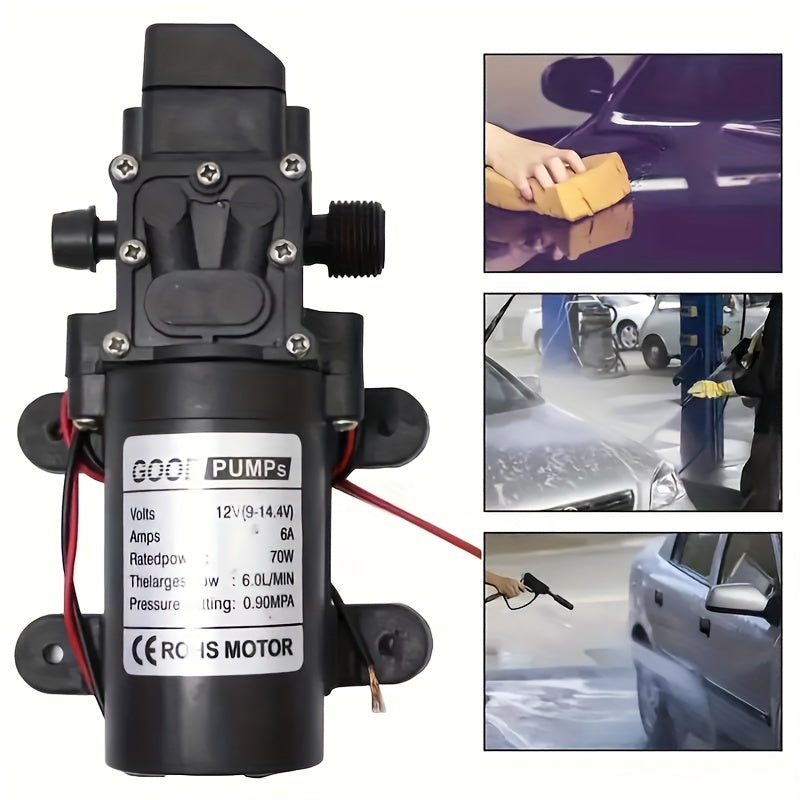 12V High-Pressure Self-Priming Diaphragm Water Pump - 130PSI/6LPM Automatic Switch, Durable ABS Material, Ideal For Car Wash, Tap Water Pressurization, Fish Tank, Bath, And More - 6.45in Length, Compact Design