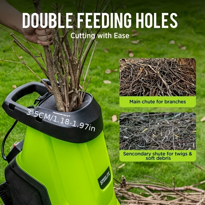 Deli Steelite Heavy-Duty Electric Wood Chipper Shredder, 120V 15-Amp Corded Leaf Mulcher with 13.21gal Collection Bin, 1.75 Inch Cutting Diameter, Wood Chippers, Shredders, & Mulchers