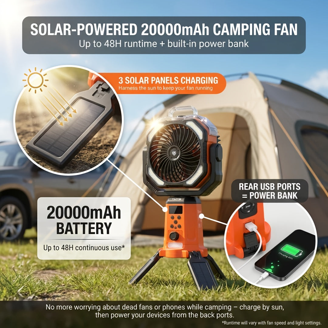31-INCH TAZTIR 20000mAh Dual Motor Camping Basic/Mist/Mist + Scalable Fan|4in 1-FAN & Humidifier & Lantern & Power Bank, Height Adjustable, with Lighten, 100 Speeds(Stepless Adjustment), Remote Control, Portable with Hook for Tent, Ideal for Camping
