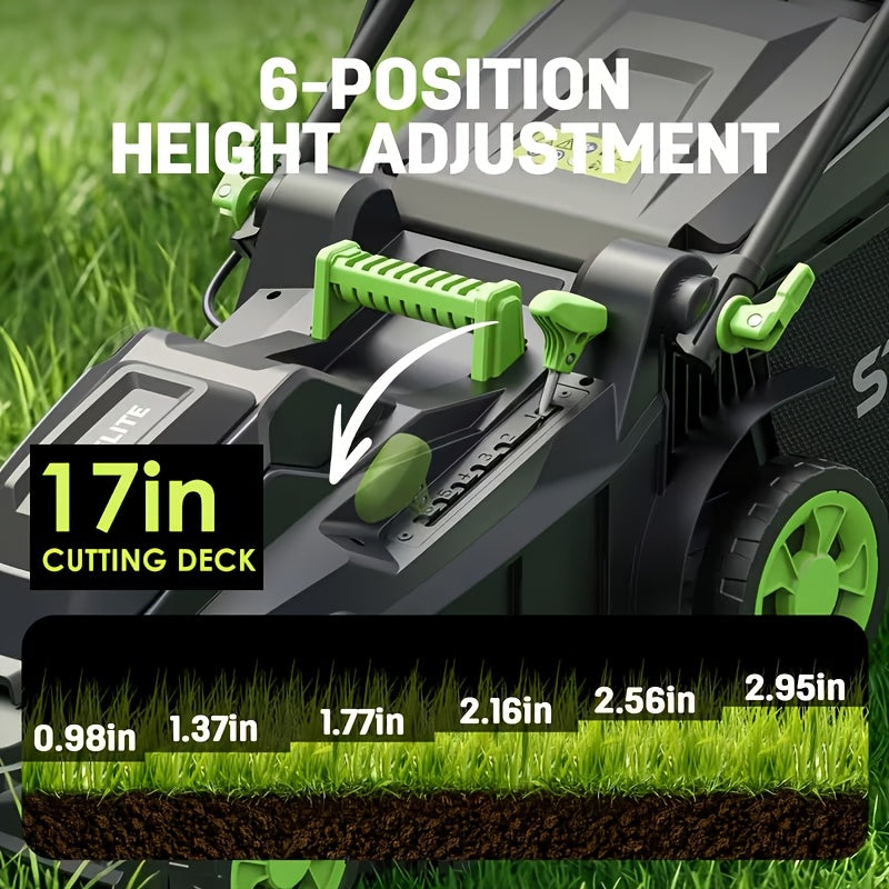 Deli Steelite 17"/13" Cordless Lawn Mower, 21V Battery Powered Walk-Behind Push Mowers, Electric Lawn Mowers With Brushless Motor, 2-in-1 Mulching & Bagging, 6/5 Heights Adjustment, 1*4.0 Battery Or 2*4.0 Batteries