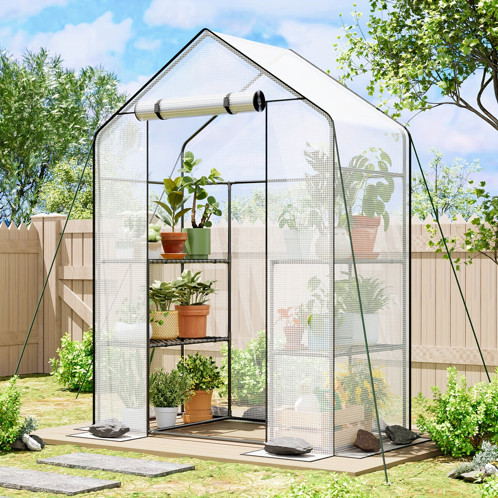WHONLINE 1pc 3/4-tier Portable Mini Greenhouse, Plastic Plant Greenhouse with Sturdy Stand for Indoor And Outdoor, Stand Greenhouses with Durable PE Cover, Quick Aluminum Assembly Warm House for Seedling Flowers Growing, for Halloween And Christmas