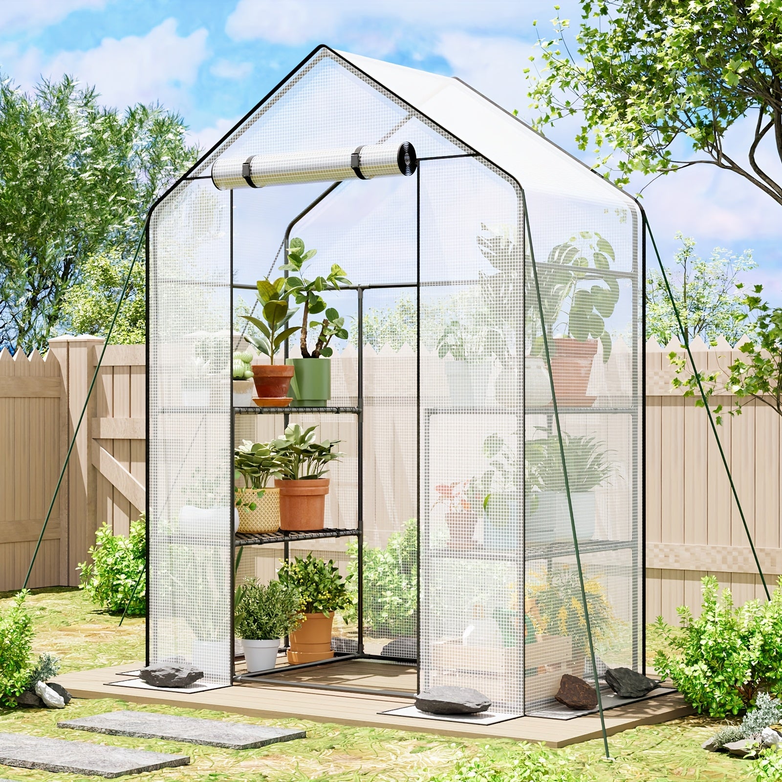 WHONLINE 1pc 3/4-tier Portable Mini Greenhouse, Plastic Plant Greenhouse with Sturdy Stand for Indoor And Outdoor, Stand Greenhouses with Durable PE Cover, Quick Aluminum Assembly Warm House for Seedling Flowers Growing, for Halloween And Christmas