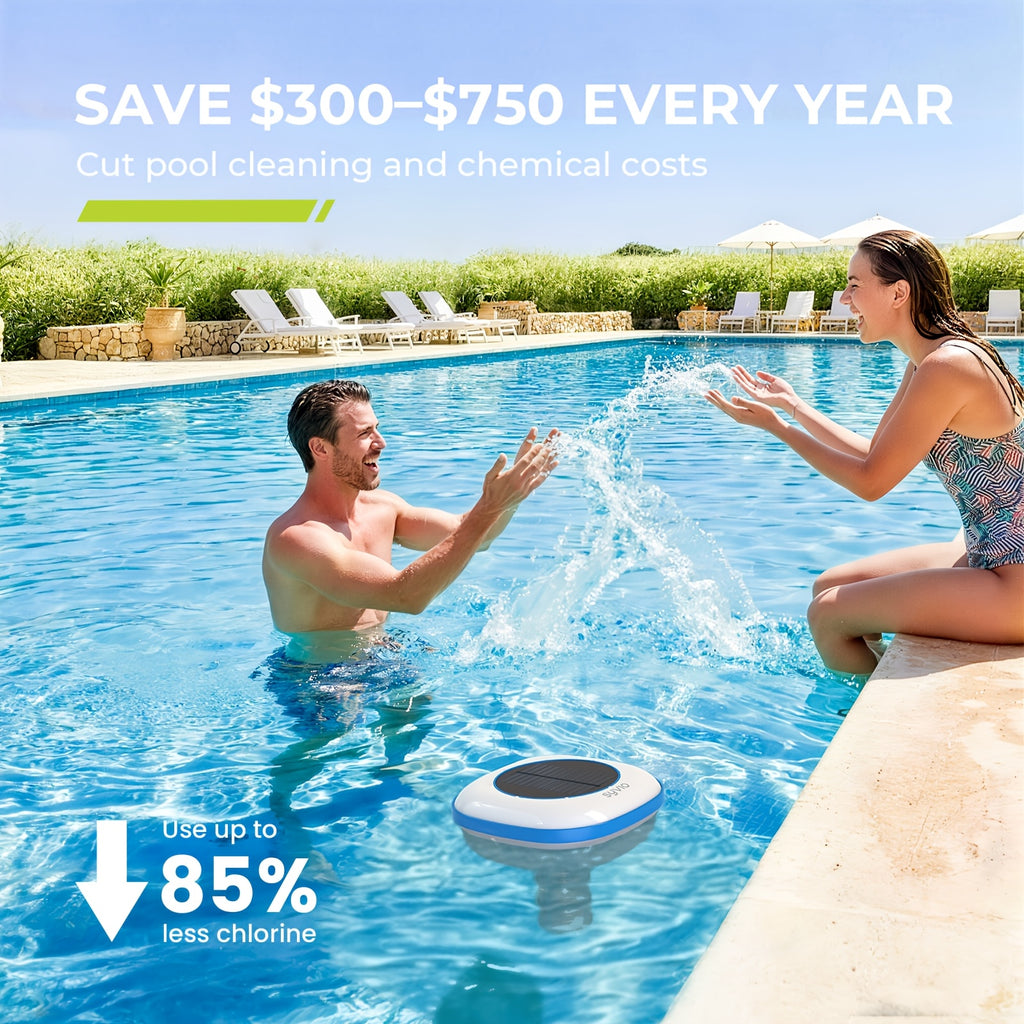 Solar Powered Pool Ionizer, Chemical-Free Floating Water Purifier for Fresh, Saltwater Pools Up to 45, 000 Gallons, Chlorine Saver, Includes Brass Parts, Cleaning Brush, Reusable Summer Must-Have