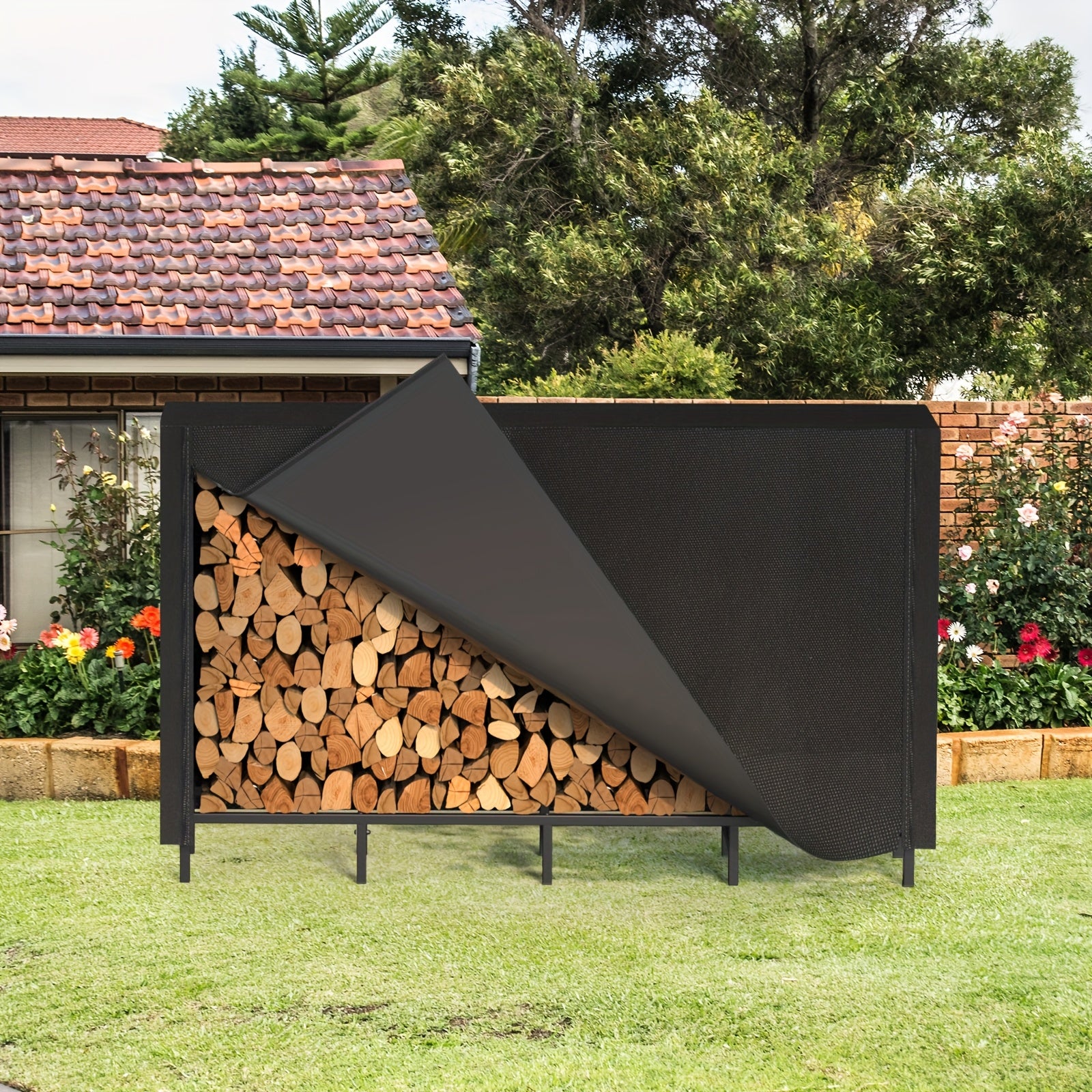 Heavy-Duty Adjustable Metal Firewood Rack - Large Capacity Outdoor/Indoor Log Holder with Sturdy A-Frame Design, Firewood Storage Stand for Fireplace, Wood Stacker Organizer for Patio,, Cabin, RV - Durable Black Metal, Firewood Rack Indoor, Firewood Stora
