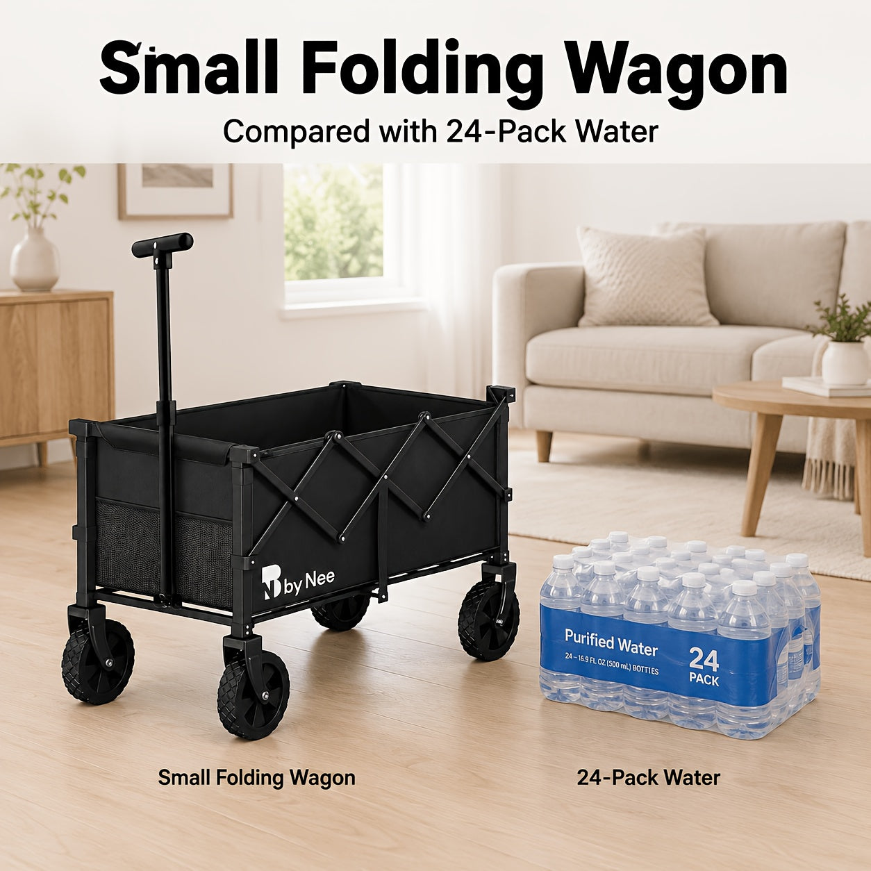 Collapsible Folding Wagon Cart, Large Capacity Camping Wagon, All Terrain Foldable Wagon, Heavy Duty Utility Wagon Cart for Grocery Outdoor Beach Gardening Shopping Fishing Black