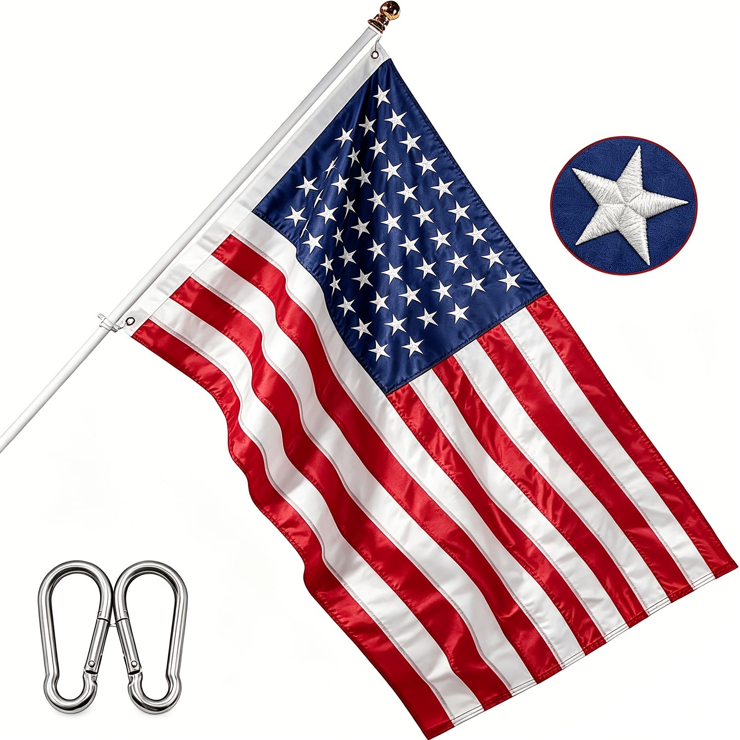 3x5 Feet American Flag | 210D/420D Heavy Duty Nylon, Fade Resistant and, with Embroidered Stars, Sewn Stripes, Brass Grommets, 304 Stainless Steel Hooks - SOTOPOO