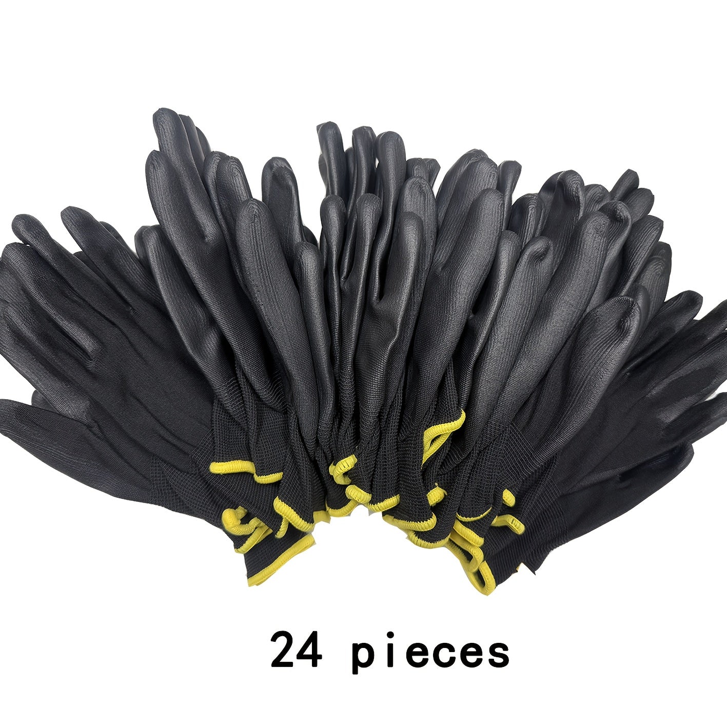 24pcs/12 pairs of black nylon gloves, palm anti slip PU coating - lightweight and durable, lead-free, suitable for lawn care and outdoor use, strong protection, reusable