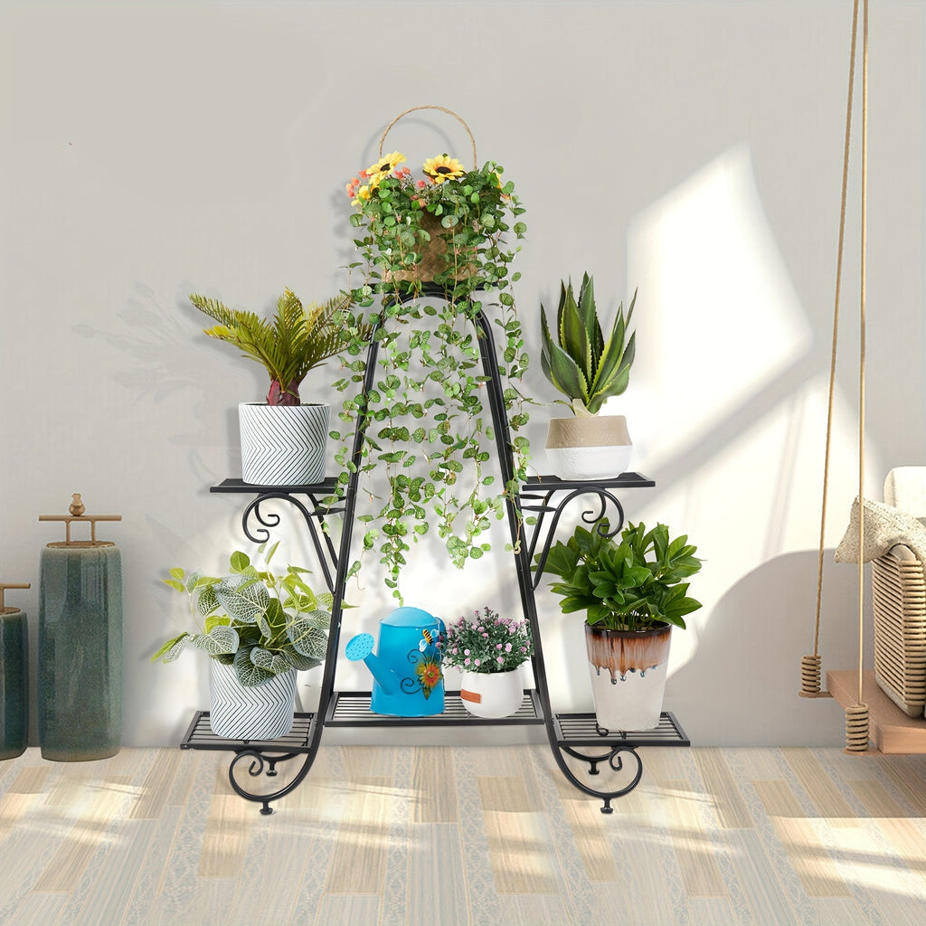 Plant Stand Multi-layer: 6 Tier Plant Stands For Indoors And Outdoors, Flower Pot Holder Shelf For Multi Plants, Black Metal Plant Stand For Patio